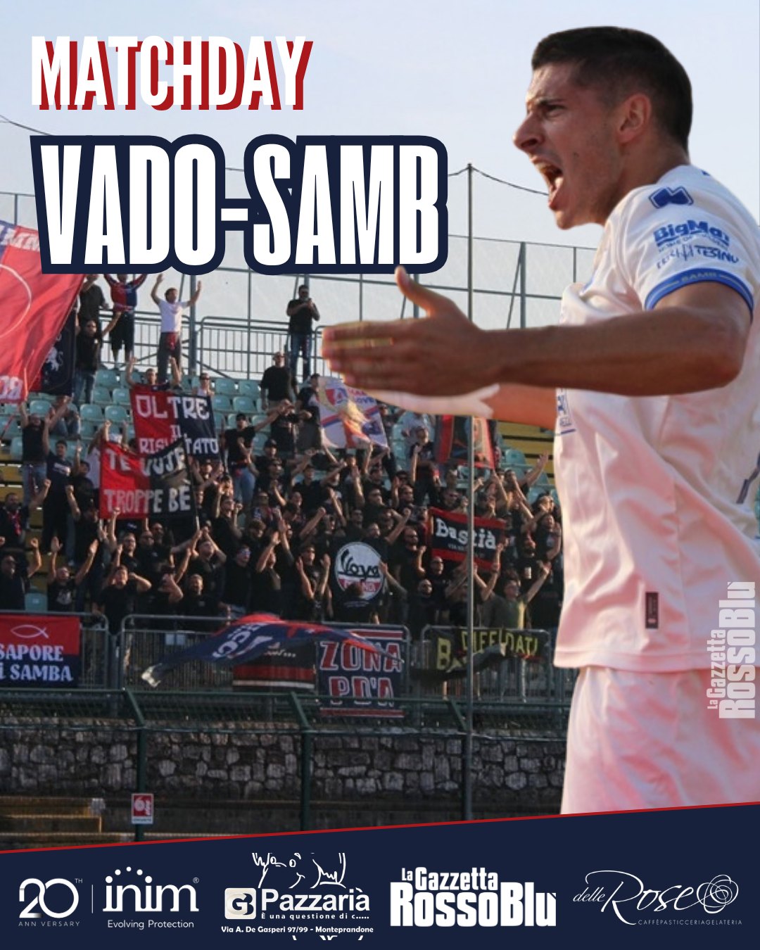 MATCHDAY 🔟

🗓 Nella 10^ giornata del girone B di Serie C l'@u.s.sambenedettese 🔴🔵 è di scena in casa in casa del Vado

🏟 Allo stadio Sivori di  Sestri Levante fischio d'inizio alle ore 14:30. Per il settore ospiti venduti 204 biglietti

#vadsam #vadosamb #matchday #grb #gazzettarossoblù #samb #sambenedettese #lagazzettarossoblù #calcio #seriec #gironeb #legapro #seriecskywifi