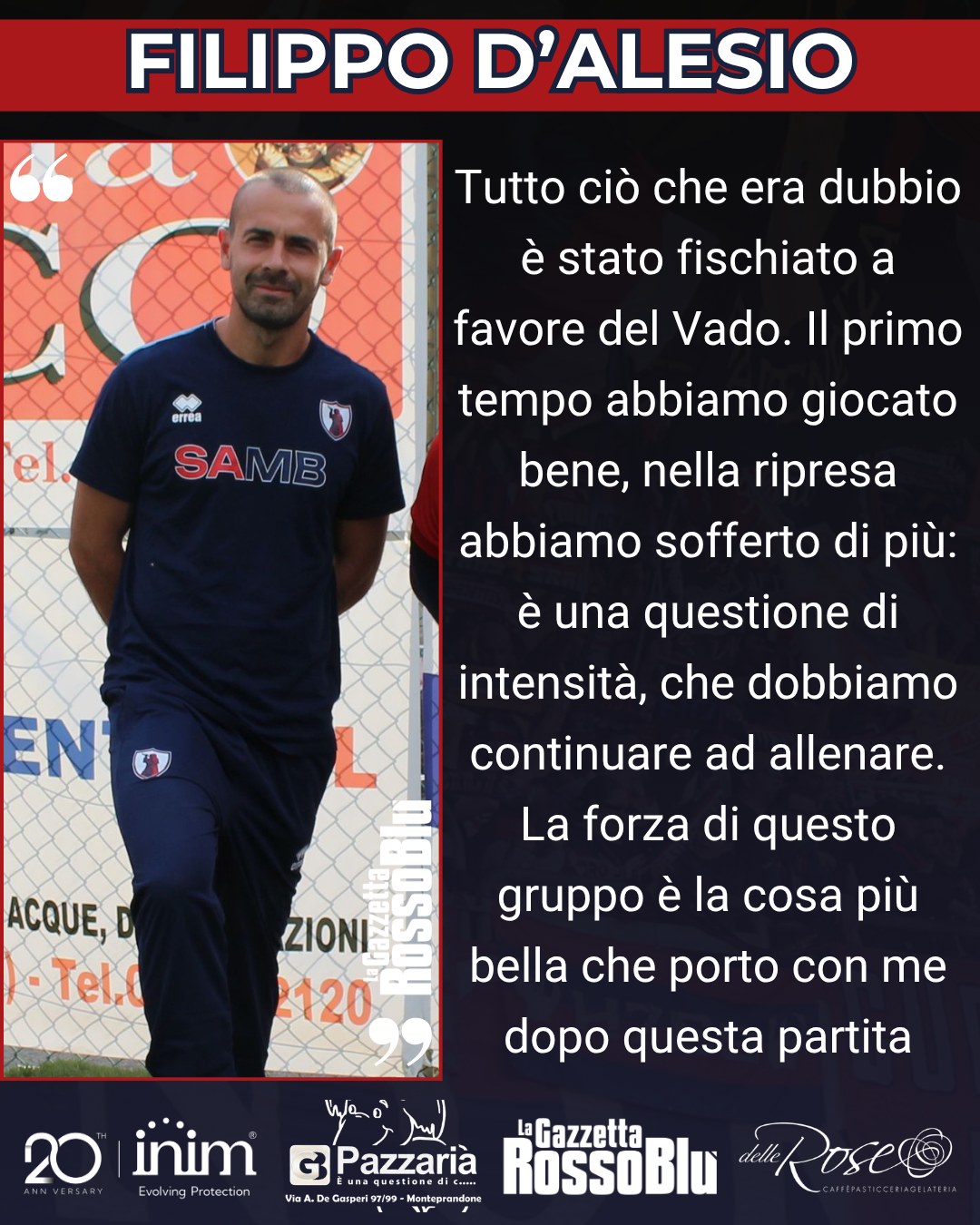 MISTER 🎙

@u.s.sambenedettese 🔴🔵, le parole di mister Filippo D'Alesio dopo il pareggio col Vado 🏟

#vadsam #vadosamb #filippodalesio #grb #gazzettarossoblù #samb #sambenedettese #lagazzettarossoblù #calcio #seriec #gironeb #legapro #seriecskywifi