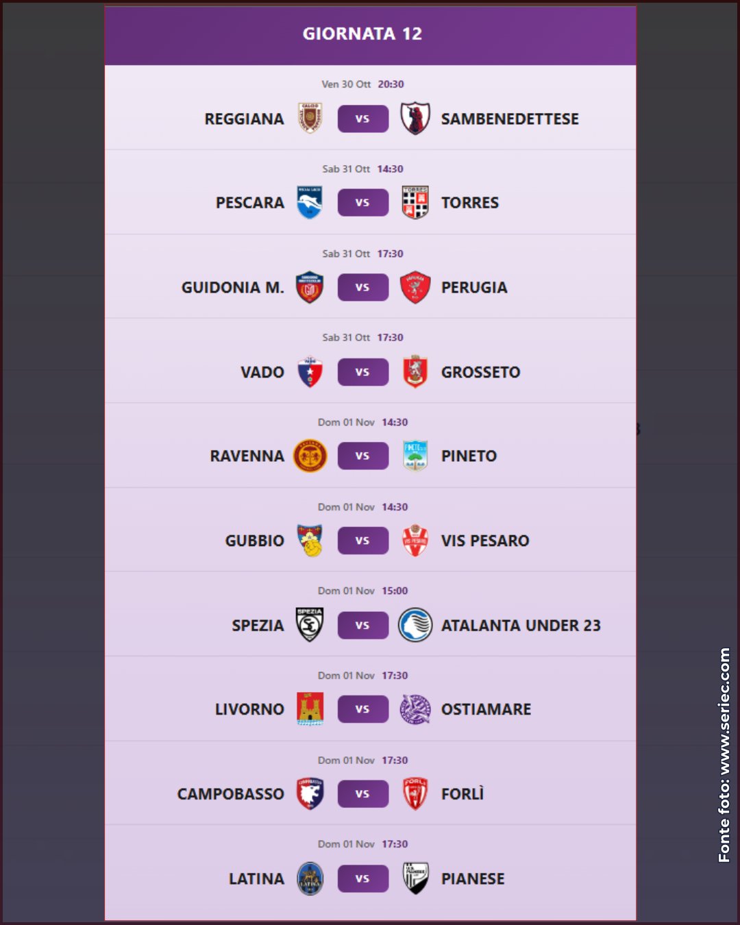 GIORNATA 1⃣2⃣

🗓 Le partite in programma nella 12^ giornata del girone B di Serie C Sky Wifi 🏟

#grb #gazzettarossoblù #samb #sambenedettese #lagazzettarossoblù #calcio #seriec #gironeb #legapro #seriecskywifi